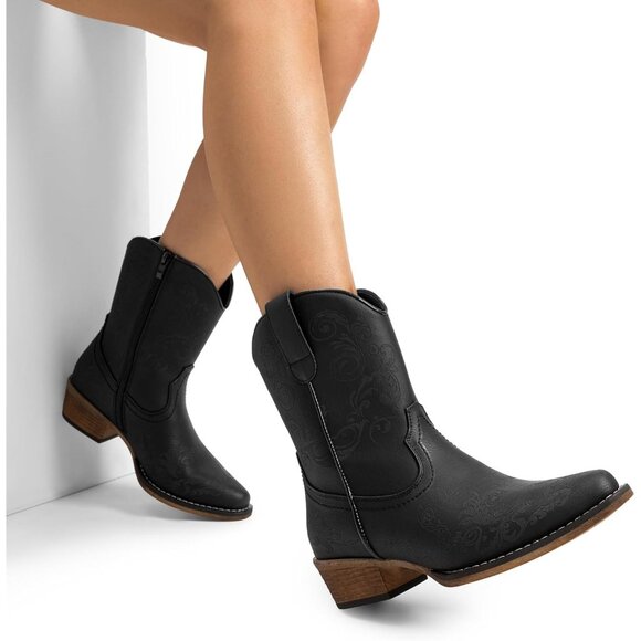 Dream Pairs Women's Black Western Low Chunky Heels Square Toe Fall Ankle Boots - Picture 6 of 7